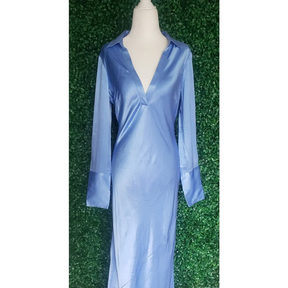 58. J.Crew Limited-edition maxi collared slip dress in shiny crepe - Picture 8 of 13